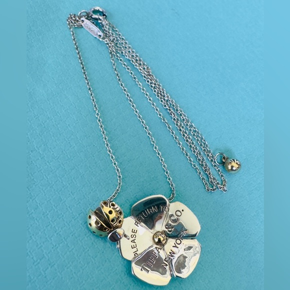 Tiffany & Co. Silver 925 & 18k Gold Love Bug Flower & Pendant Necklace 16-18” - Picture 3 of 10